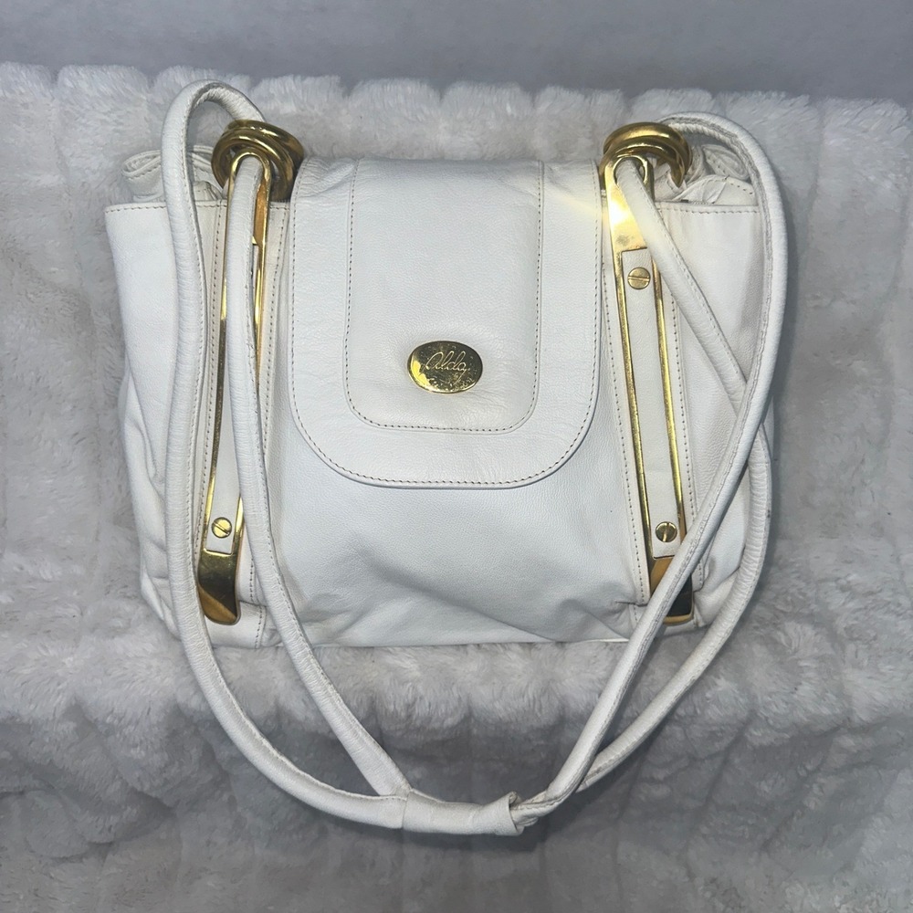 Alda White‎ Leather Shoulder Bag Gold Hardware Top Handle Satchel